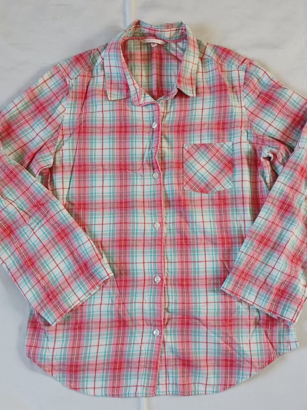 VS Victoria's Secret Womens Pajamas Set Flannel Pink Plaid Long Sleeve Size M - Picture 4 of 15